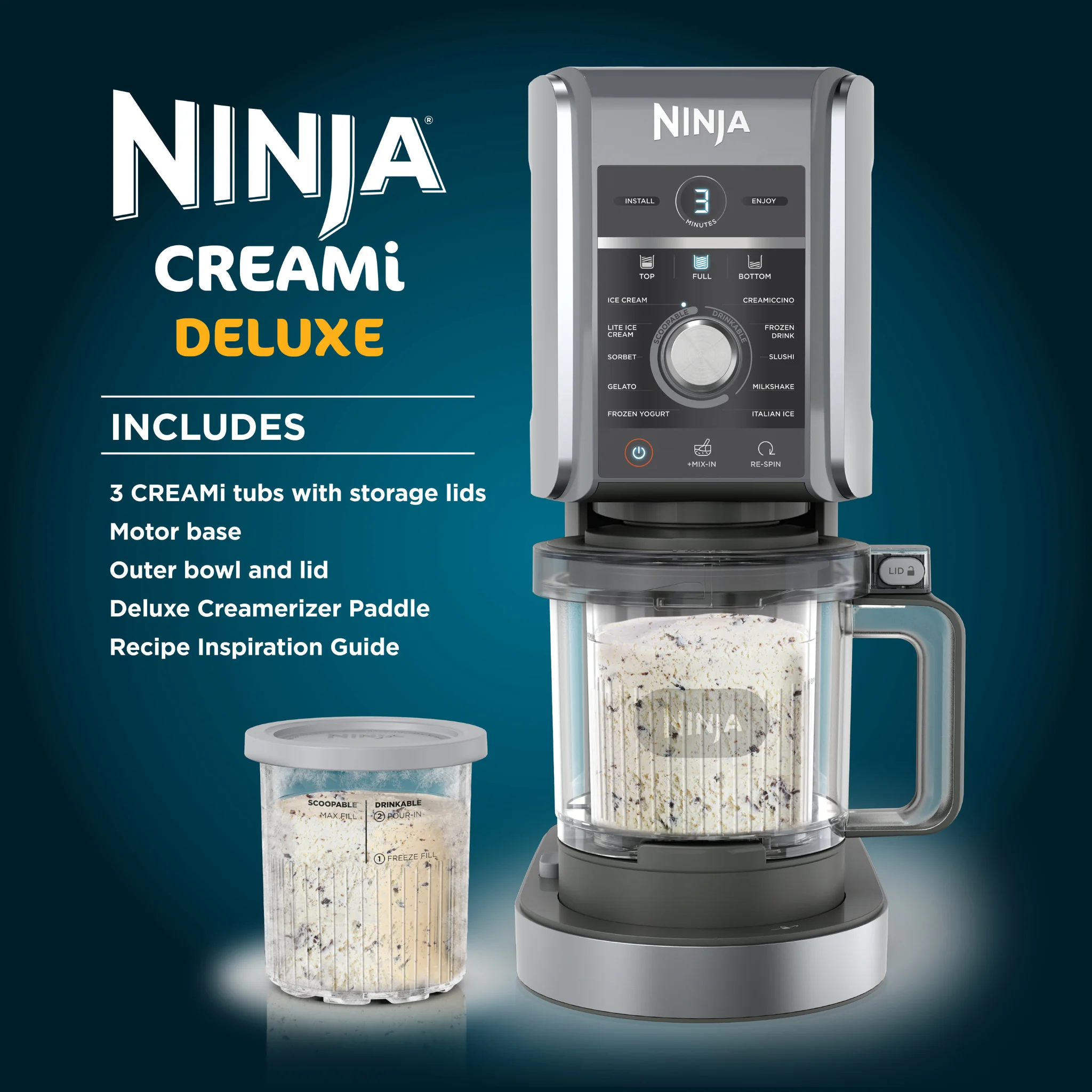 Ninja CREAMi Deluxe 10-in-1 Ice Cream and Frozen Drink Maker NC501UK - Image 3