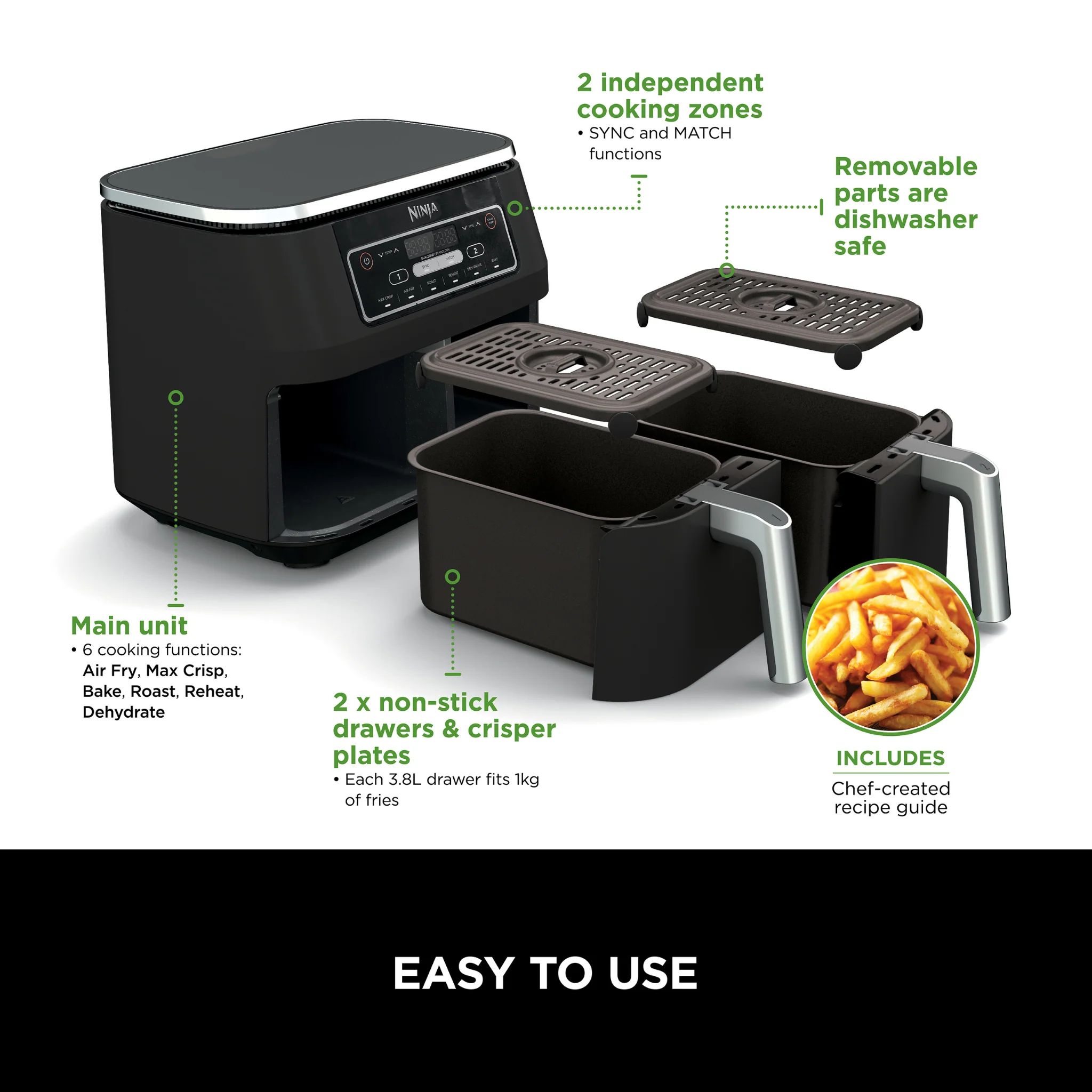 Ninja Foodi Dual Zone Air Fryer- AF300UK - Image 3
