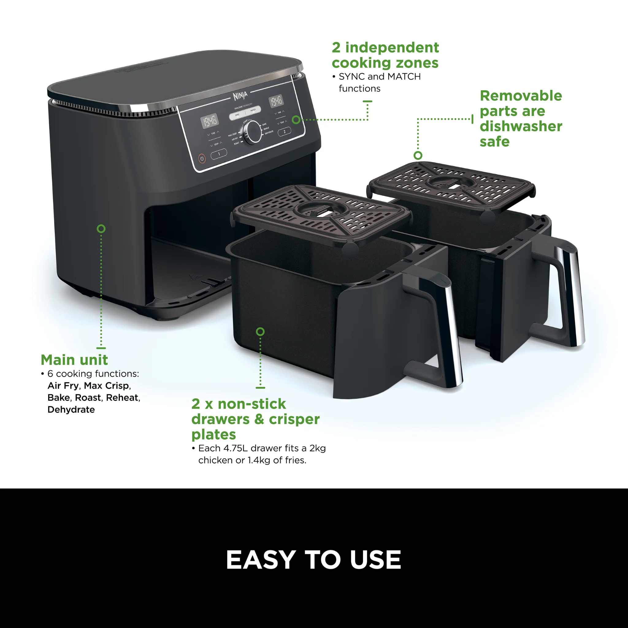 Ninja Foodi MAX Dual Zone Air Fryer AF400UK - Image 4